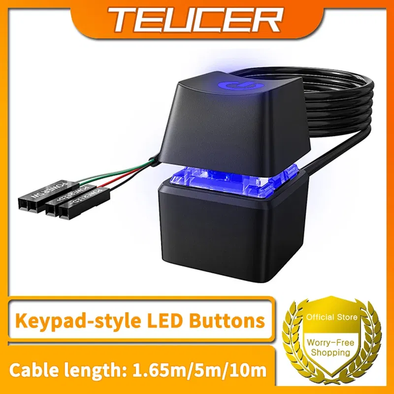 Color: Black - TEUCER 1.65/5/10m LED Lights Computer Desktop Switch PC Motherboard External Start Power Button Extension Cable for Home Office