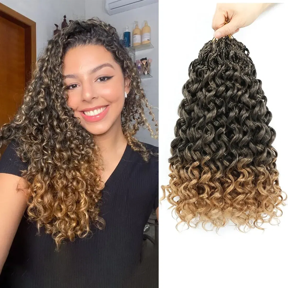 Color: T1B/27, Stretched Length: 10inches, Bulk Buy: 3Pcs/Lot - Box Gogo Curl Crochet Hair for Black Women Pre looped Short Ocean Wave Crochet Hair Water Wave Beach Curl Crochet Braiding Hair