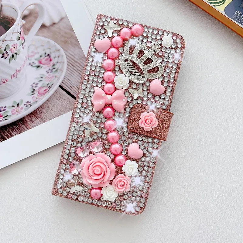 Color: Rose, Material: ABS - Wallet Glitter Case For Samsung Galaxy S24 FE S23 Ultra S22 Plus S21 S20 A13 A14 A15 A16 A53 A54 A55 A34 Flip Luxury Leather