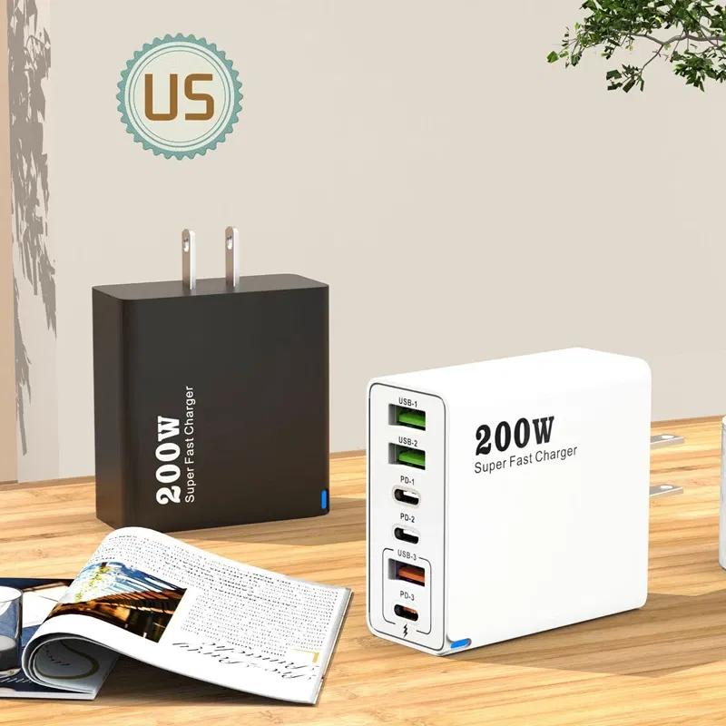 Plug Type: CH - Xiaomi 200W Super Fast Charging 6 Port USB C Charger PD3.0 USB C Type C Mobile Phone Charger For iPhone 16 Samsung Xiaomi ipad