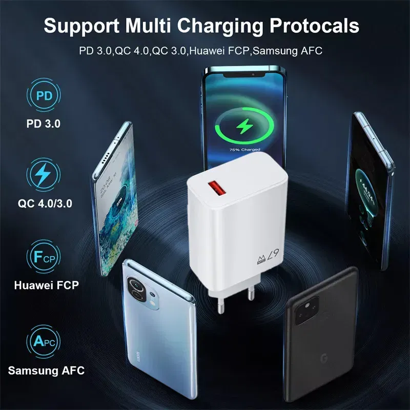 Plug Type: US - Xiaomi 67W Super Fast Charger USB Type-C PD Interface Charging Fast Charging Phone Charger For iPhone15 Samsung Huawei Data Line