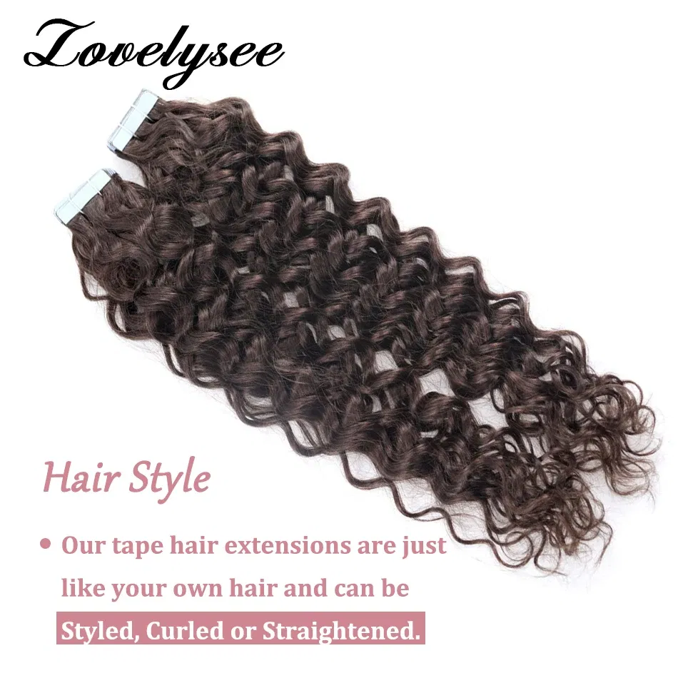 Color: #4, Length: 20 INCHES, Items per Package: 20 pcs - Water Wave Tape in Human Hair Extensions 2g/pcs Dark Brown Real Human Hair Adhesive Invisible Keratin Hair Extensions for Women