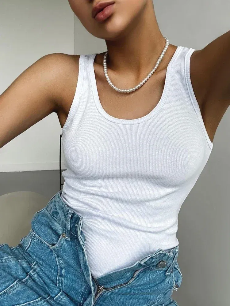 Color: Navy Blue?€ AE existing skus?‰, Size: S - Women's Tees Sleeveless 100% Cotton Tops Summer O Neck Tanks & Camis Vest Slim Solid Sexy Crop Tops for Women Fashion