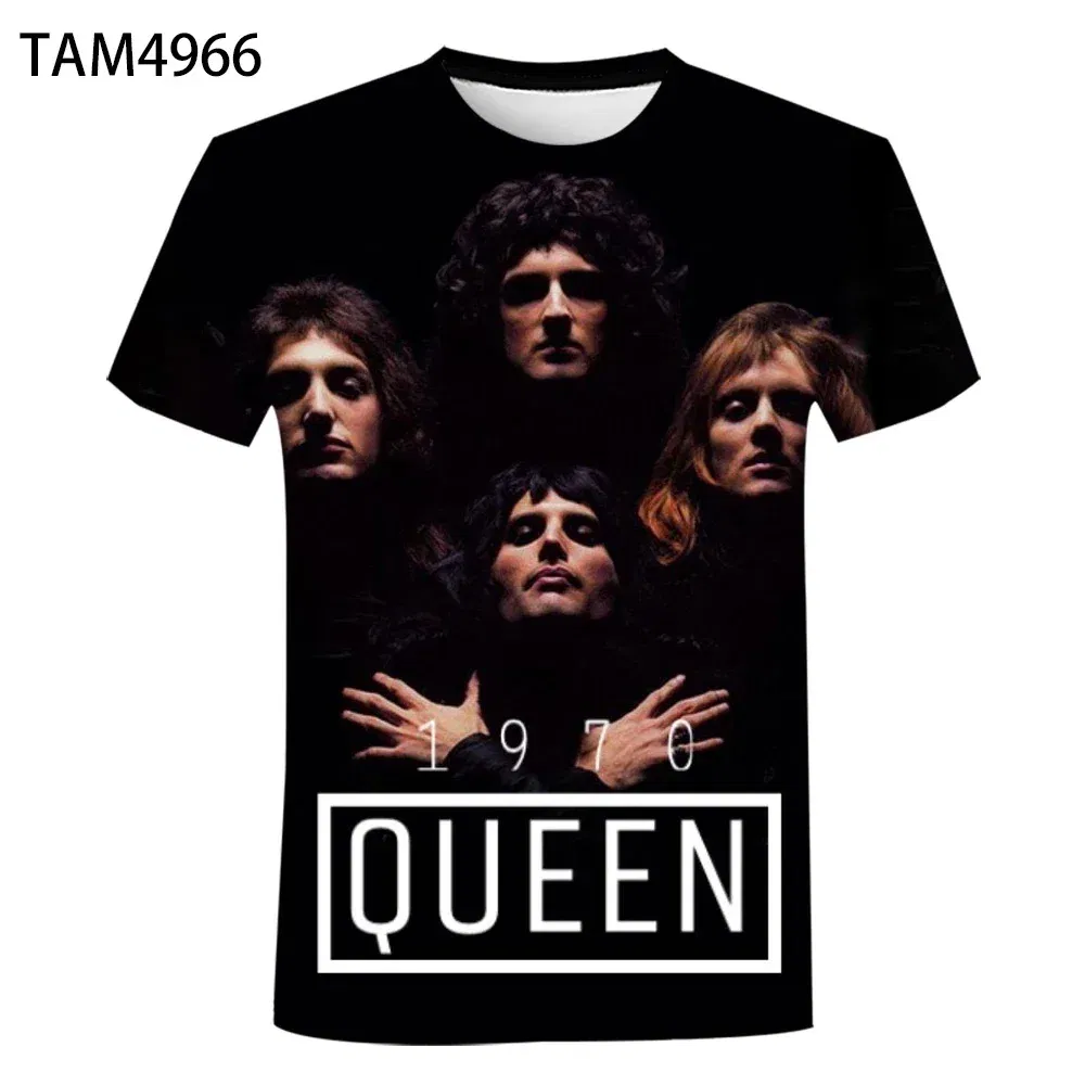 Color: Brown, Size: XXS - New British Rock Band Queen 3D Printed Men Women T-shirt Casual Short Sleeve Oversized Tees Tops Fashion Punk O-Neck Clothing