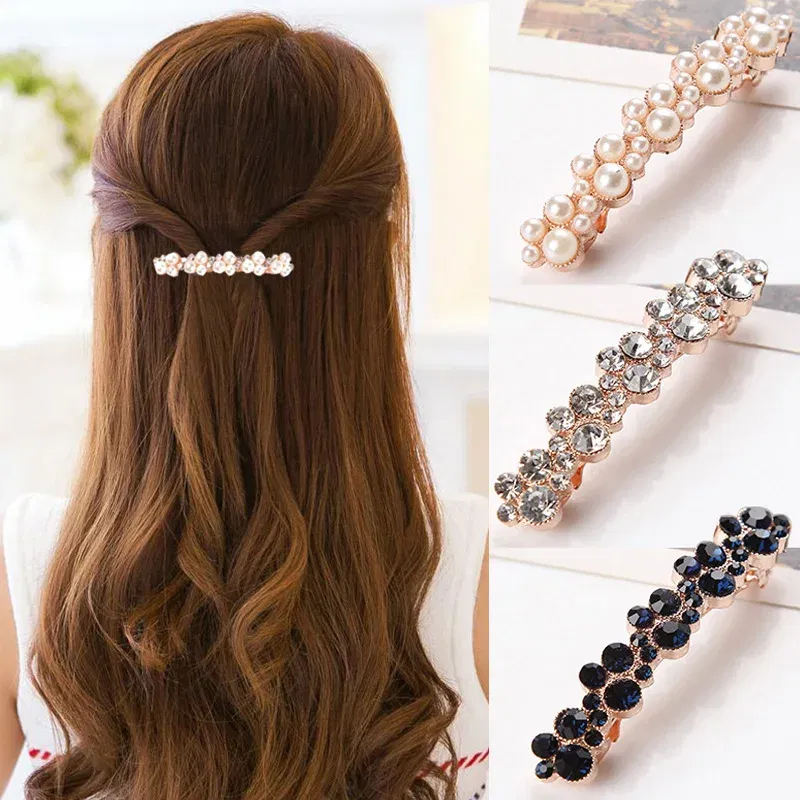 Color: RED - Hot Sale 5 Colors Korean Crystal Pearl Elegant Women Barrettes Hair Clip Hairgrips Hairpin Girls Hair Accessories Dropshipping