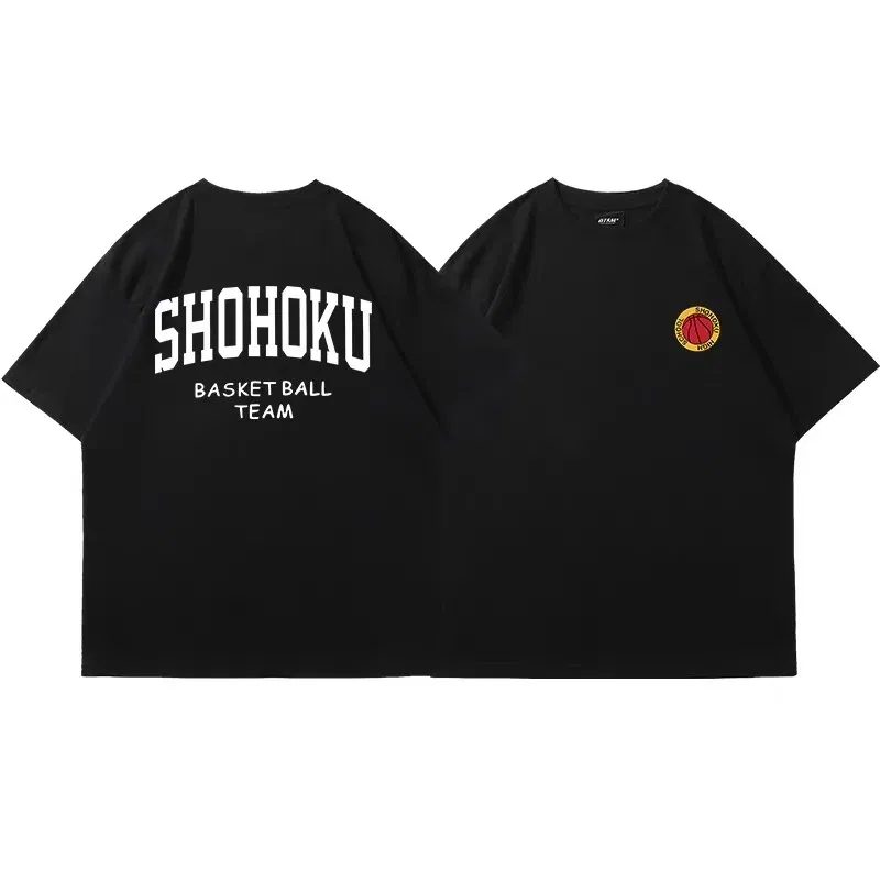 Color: GRAY, Size: L - Japanese Anime Shohoku Basket Ball Team T-Shirt Men Women Sakuragi Hanamichi Print T Shirts Oversized Cosplay Unisex Clothes