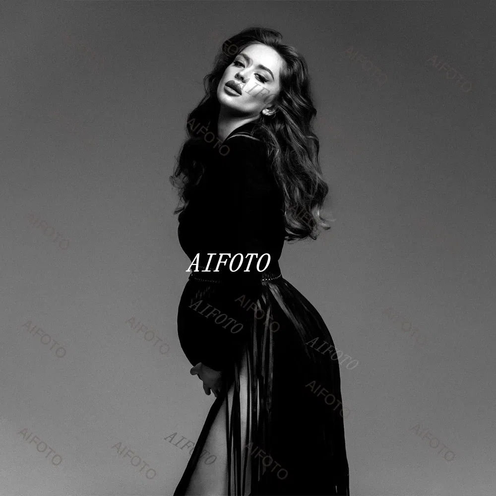 Color: black, Maternity Size: XL - Black Women's Suit Pregnancy Photoshoot Clothes Chic Outerwear Long Tassel Buckle Waist Belt Blazer Maternity Photography Outfit