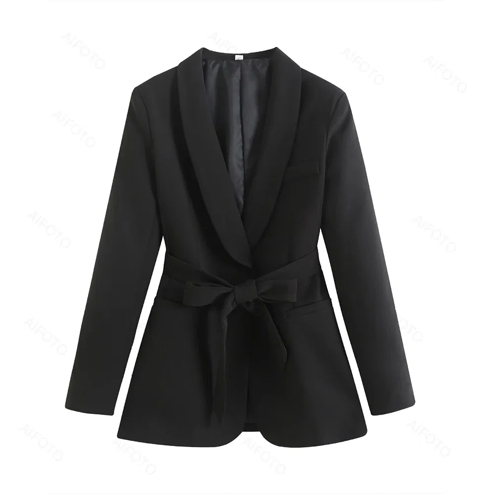 Color: black, Maternity Size: XL - Black Women's Suit Pregnancy Photoshoot Clothes Chic Outerwear Long Tassel Buckle Waist Belt Blazer Maternity Photography Outfit