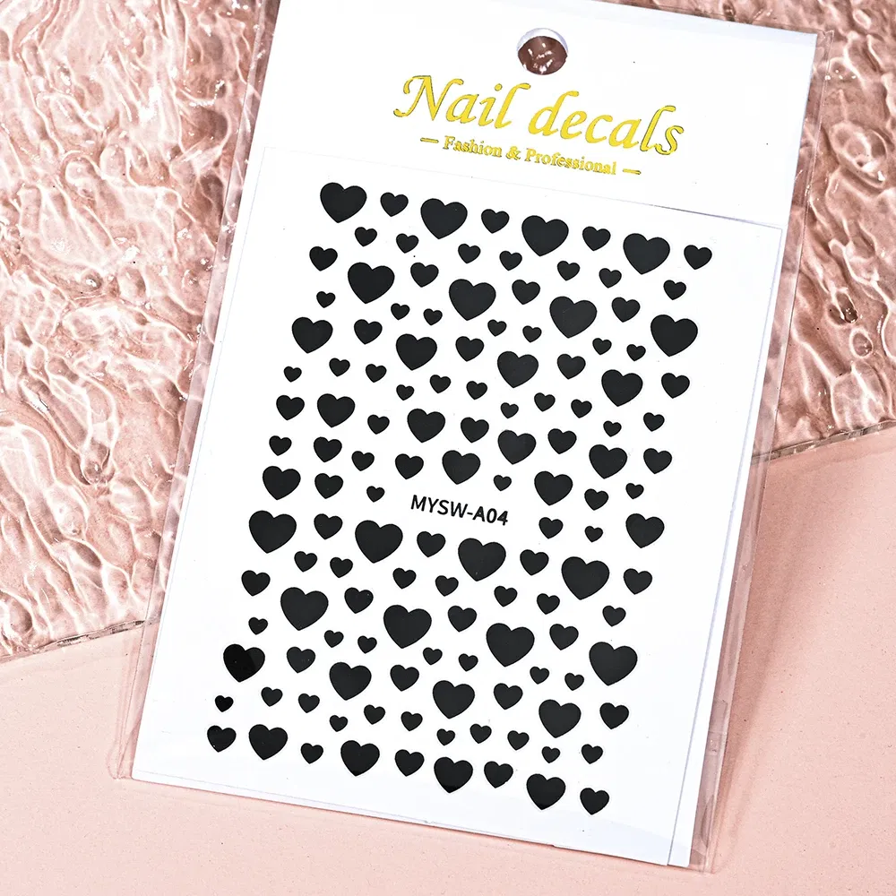 Color: black - 1Pcs 3D Heart Love Nail Sticker Laser Colorful Self-Adhesive Slider Decals 8*10cm Valentines Day Sticker for Nail Decorations #N