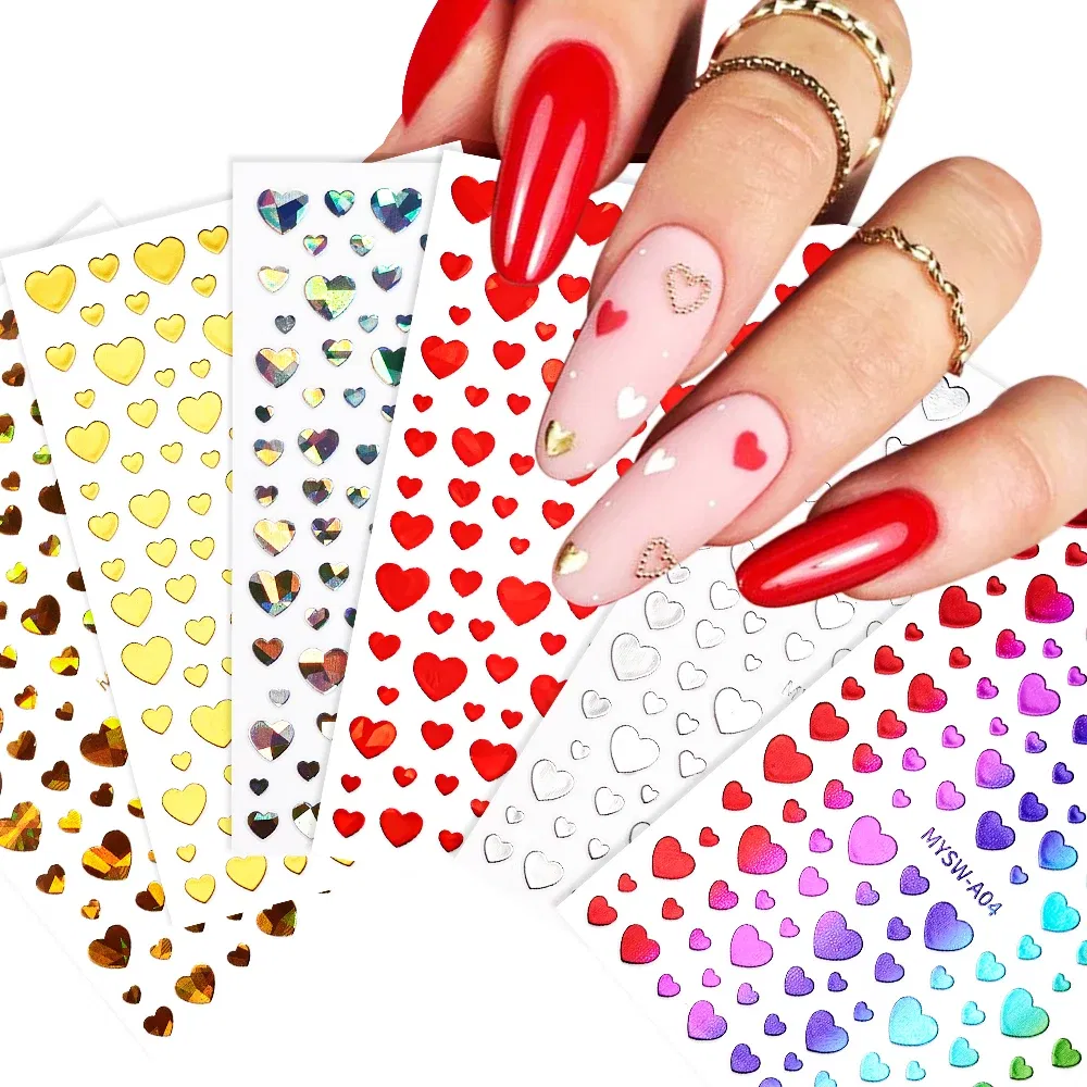 Color: black - 1Pcs 3D Heart Love Nail Sticker Laser Colorful Self-Adhesive Slider Decals 8*10cm Valentines Day Sticker for Nail Decorations #N
