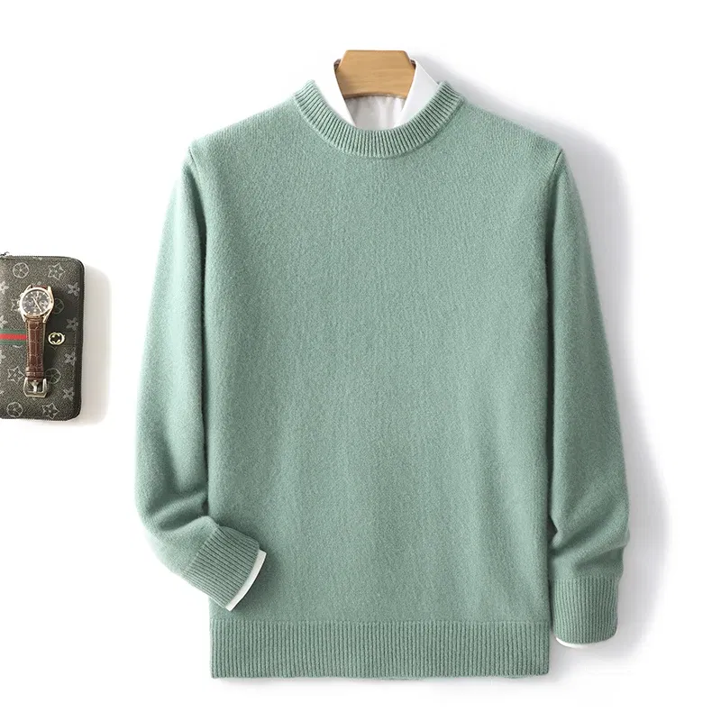 Color: Turquoise, Size: S, Ships From: CHINA - Men's 100% Pure Wool Cashmere Sweater O-Neck Pullover Knit Sweater Autumn and Winter New Long Sleeve High-End Jumpers Thick Tops