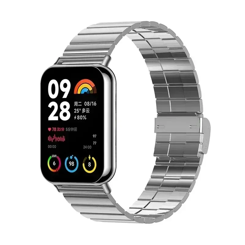 Color: GRAY, Size: XS - Bracelet For Xiaomi Mi Band 8 Pro Strap Xiaomi Mi Band 8 Pro Stainless Steel Bracelet Xiaomi MiBand 8 Pro Belt Watch Strap