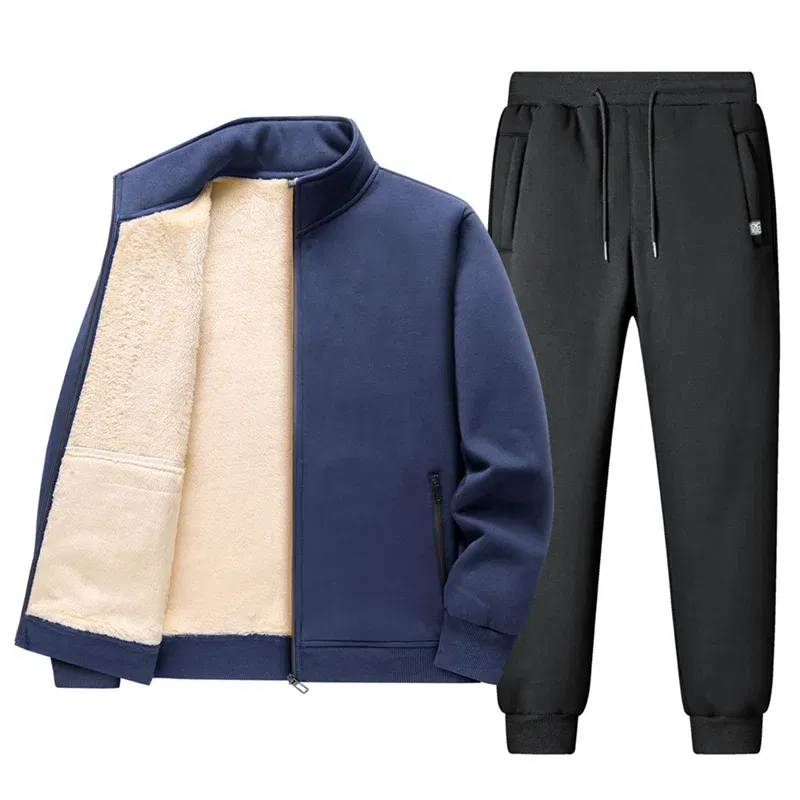 Color: Gold, Size: 5XL - Men Winter Sports Suits Men's Plush Thickened Lamb Sweatshirts+pants Men Warn Casual Sportswear Autumn Sportswear tracksuits