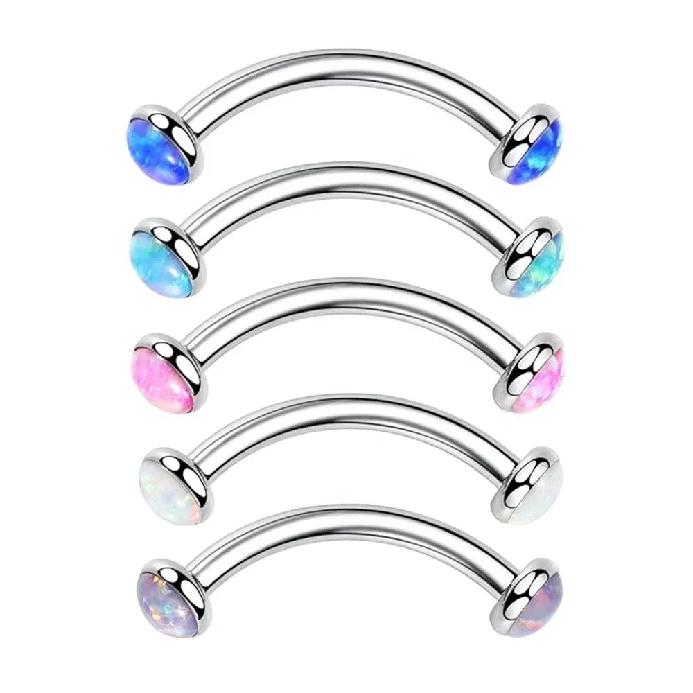 Metal color: Gold-color, Main Stone Color: GRAY - 3/4/5mm Opal Steel Eyebrow Ring Internally Threaded 6mm -14mm Bar Curved Barbell Monroe Lip Stud Ear Tragus Piercing
