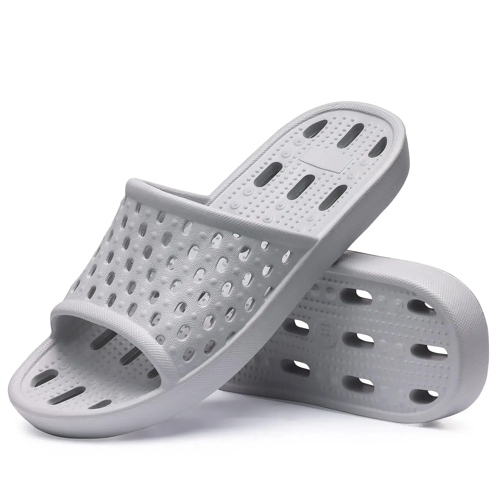 Color: Olivine, Shoe Size: 37 - Pallene Summer New Shower Shoes For Women Quick Dry Pool Sandals With Drain Holes Bathroom Slides Lightweight EVA Home Slippers