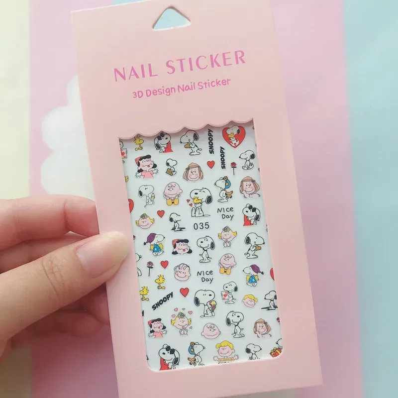 Color: mauve - 1PCS Hello Kitty 3D Nail Stickers Press on Nails Mickey Mouse Donald Duck Stitch Cartoon Stickers Nail Art Decoration