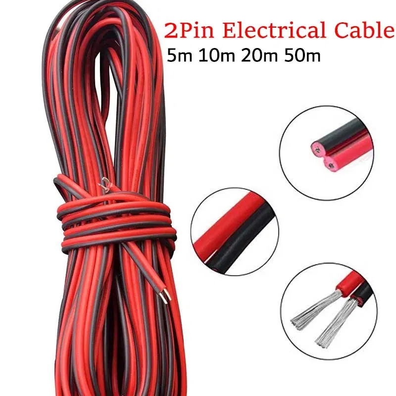 DC12V 2Pin Extension Electrical Power Wire 5M~100M Red Black Connect Cable 18 20 22 AWG PVC Copper Cord Line For LED Strip Light