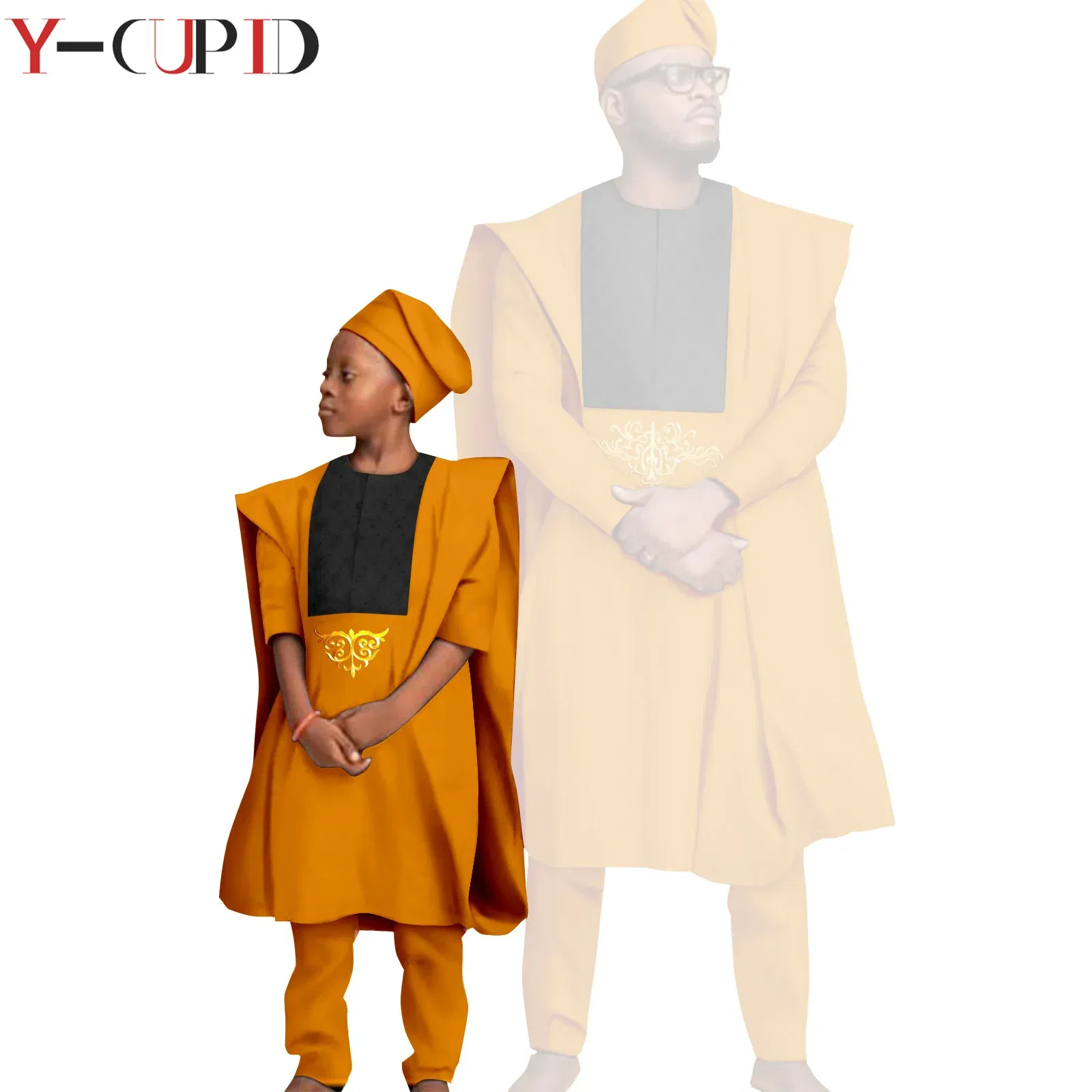 Color: PURPLE, Size: L - African Clothes for Men Top Pants Robes Hat Sets Match Kid Boy Sets Dashiki Father and Son Bazin Riche Family Outfits Y20F001