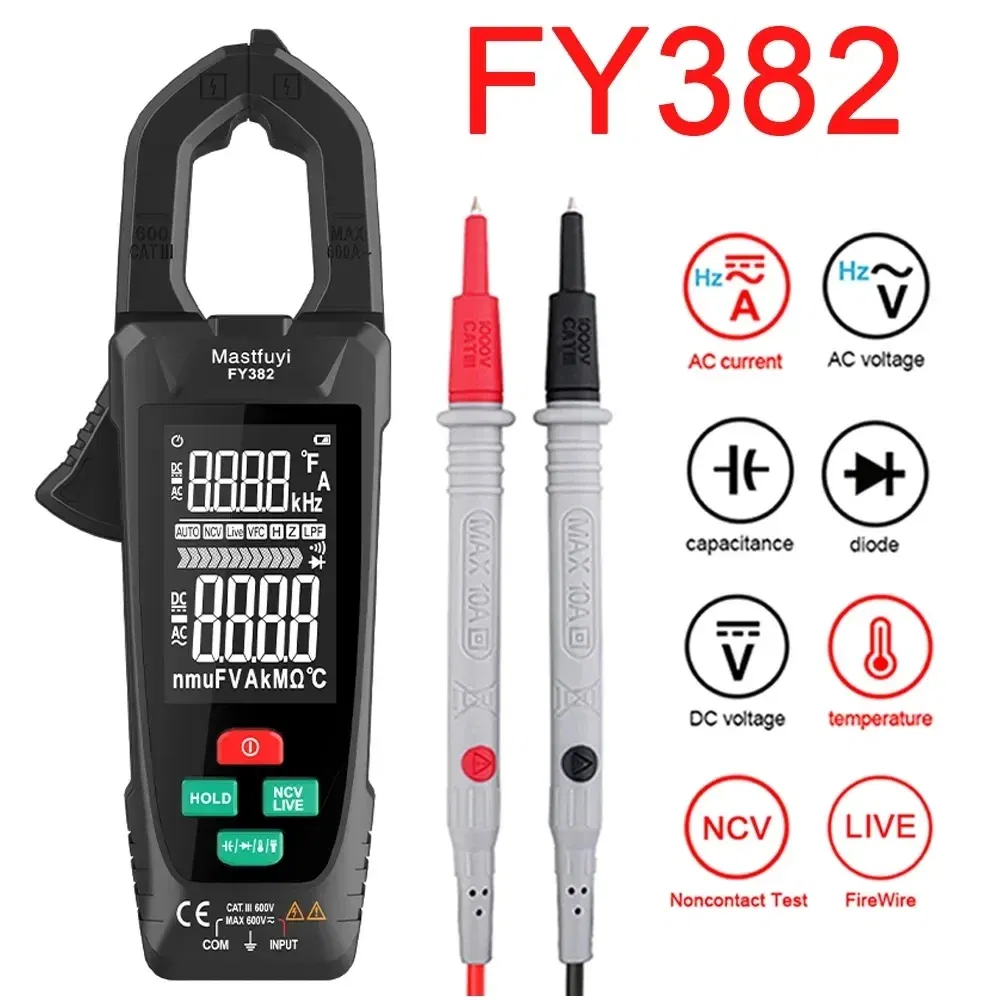 Color: Pink - MASTFUYI digital clamp meter  3 in 1 multifunction  multimeter&electrical tester &temperature meter True RMS NVC induction Ammet