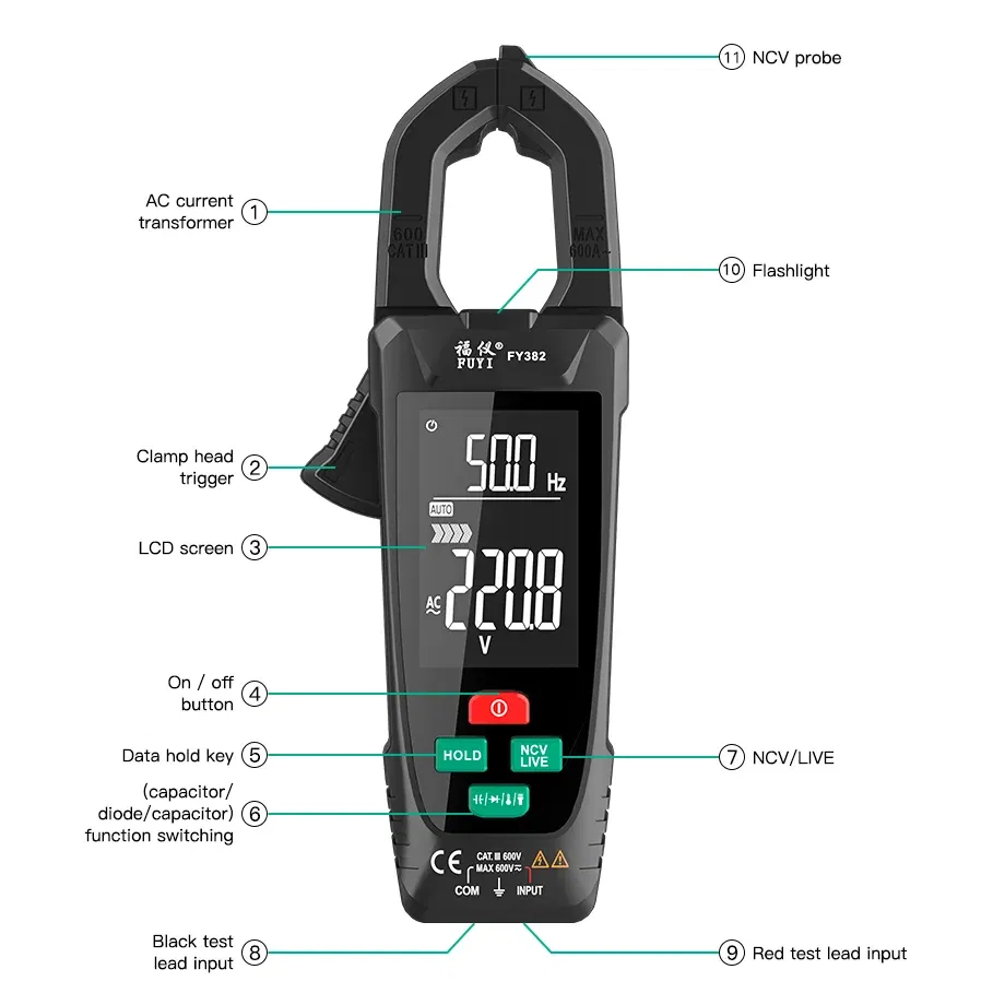 Color: Pink - MASTFUYI digital clamp meter  3 in 1 multifunction  multimeter&electrical tester &temperature meter True RMS NVC induction Ammet