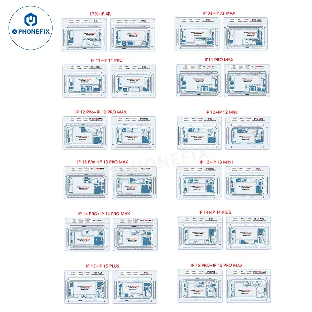 Color: Red, Silver Tone - Soft Magnetic Screw Positioning Keeper Chart for iPhone X-15Pro Max Disassembly Double Sided Screw Setting Opening Guiding Mat