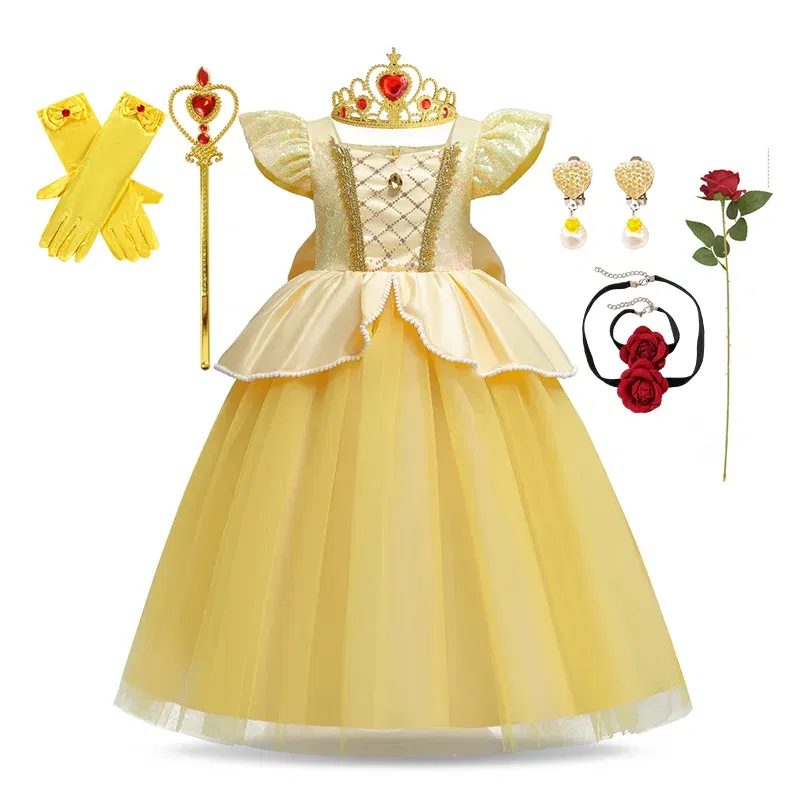 Color: Coffee, Kid Size: 14 - Disney Deluxe Elegant Rapunzel Princess Ball Gown Fancy Birthday Party Dress Cinderella Vestidos Costume Play Carnival Apparel