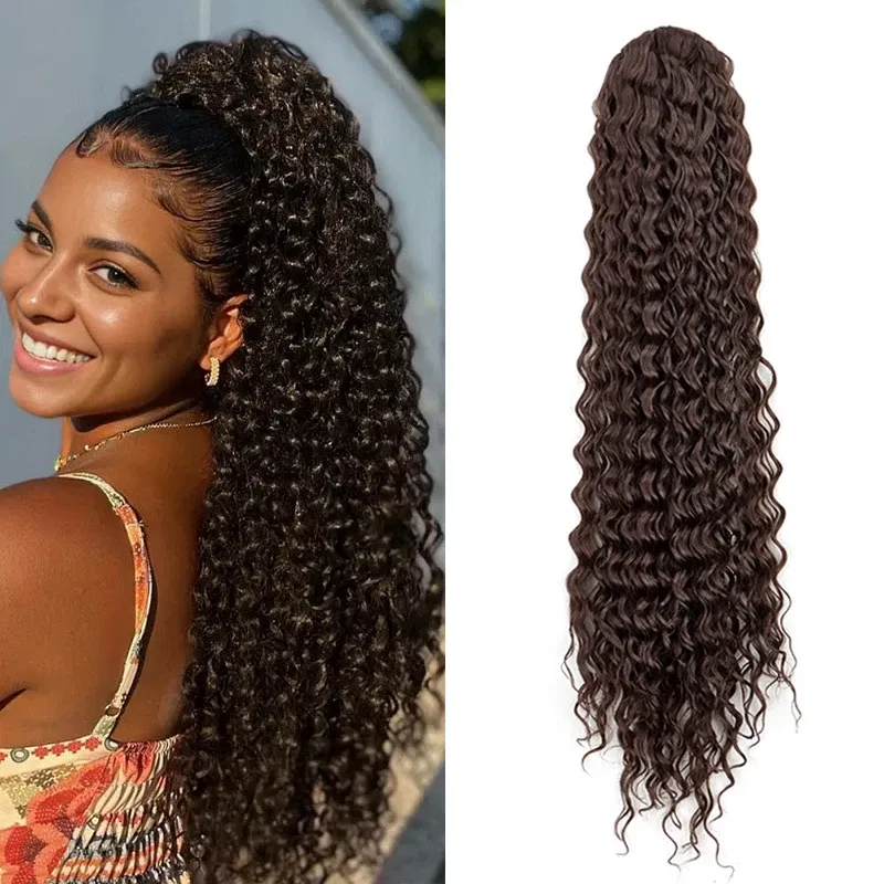 Color: 1B/27HL - Synthetic Long 22Inch Kinky Curly Ponytail Extensions Clip in Drawstring Ponytail Wig Afro Pony Tail Women Hairpiece