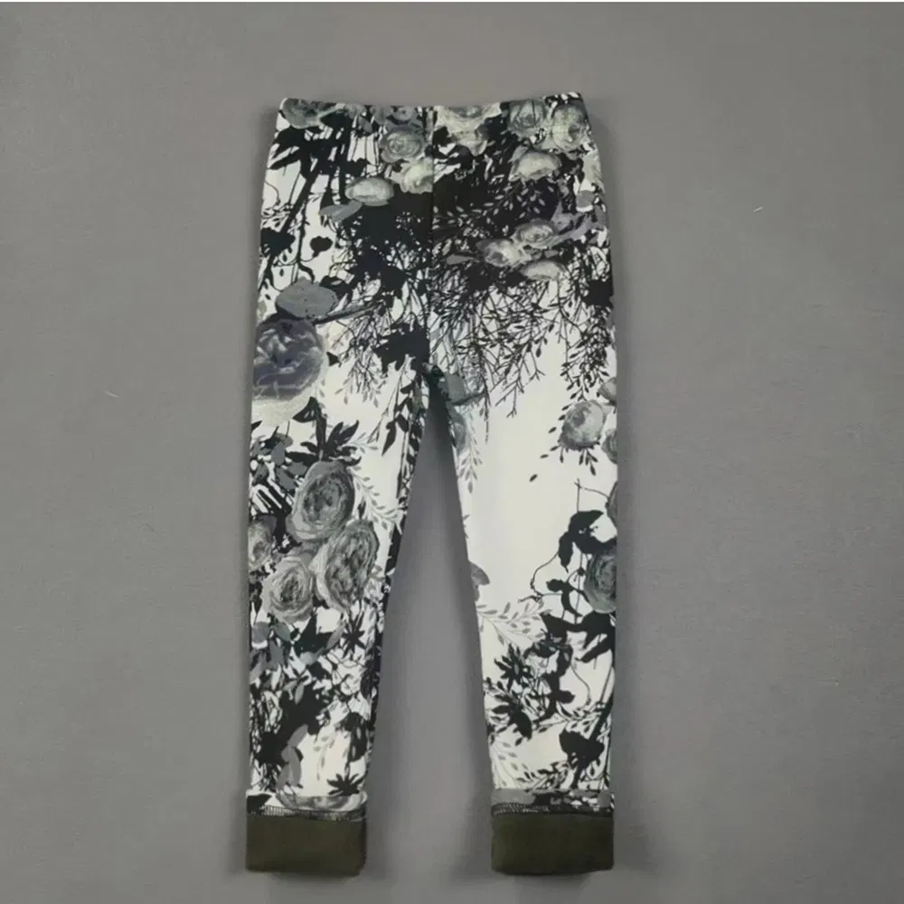 Color: Ivory, Kid Size: 4T - 2-11Y Girls' Pants Autumn and Winter Slim Fit Warm Bottom Pants Thickened Velvet Printed Children's Pants Baby Casual Pants