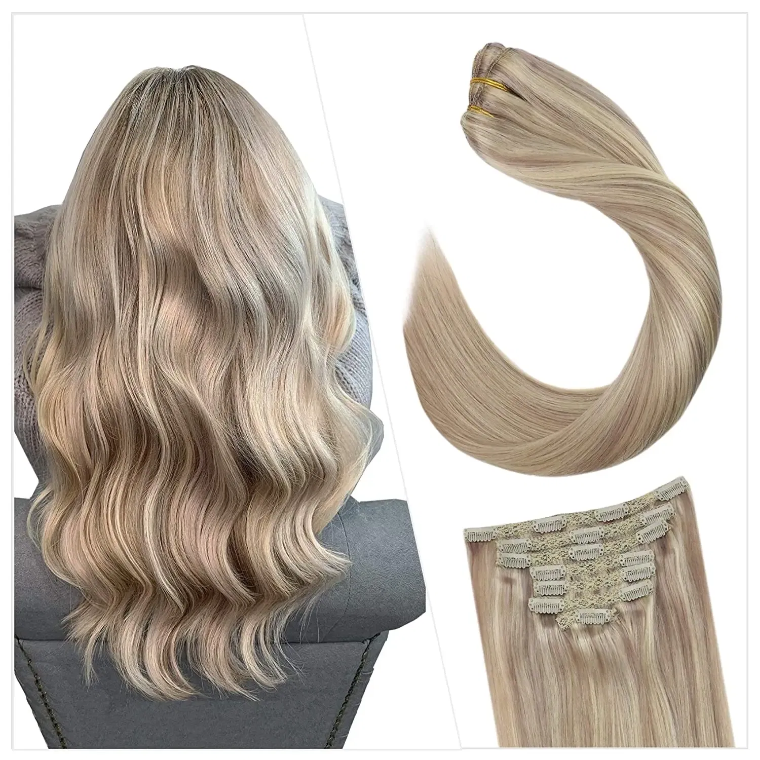 Color: T1B/30, Length: 18 inches, Weight Per Package: 120g/Set - [16 Colors] Ugeat Clip in Hair Extensions Human Hair 14-22" Double Weft Remy Hair Full Head Clip in Extensions for Woman 7Pcs