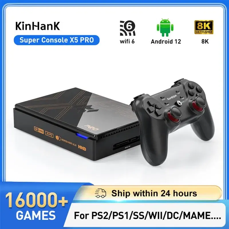 Color: WHITE, Plug Type: AU, Ships From: CHINA - New! Kinhank Super Console X5 PRO Retro Video Game Consoles Plug and Play 4T with 16000 Games for PS2/WII/SS/DC/N64 Android 12