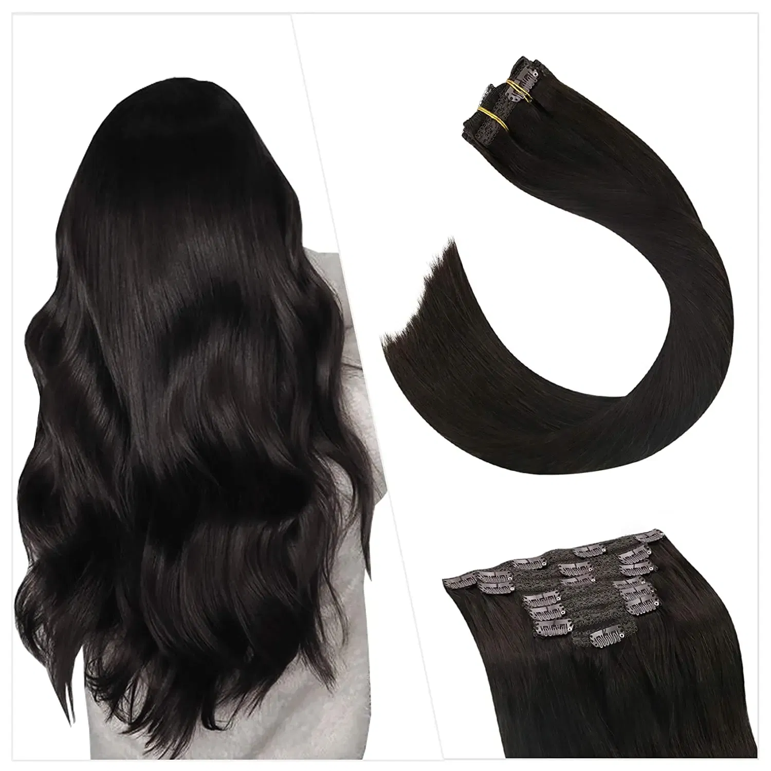 Color: Burg, Length: 16 inches, Weight Per Package: 120g/Set - [16 Colors] Ugeat Clip in Hair Extensions Human Hair 14-22" Double Weft Remy Hair Full Head Clip in Extensions for Woman 7Pcs
