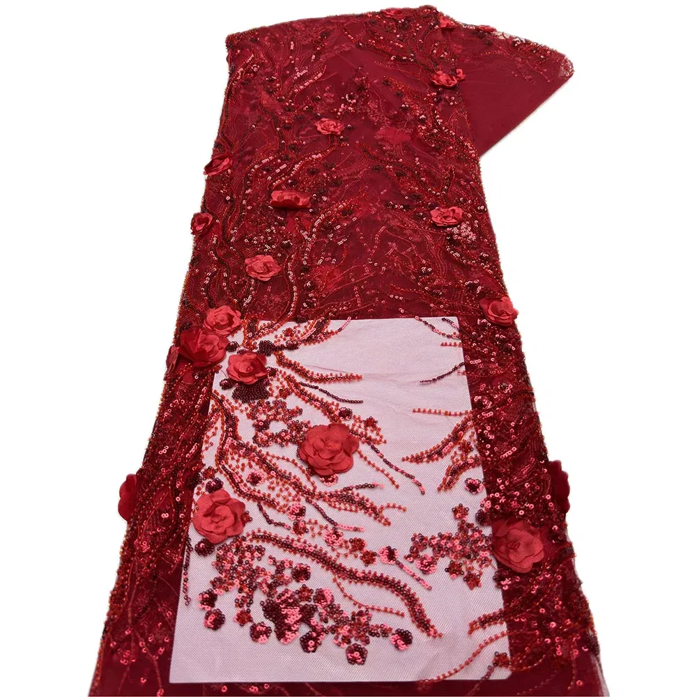 Color: pink, Length: 5 yards, Width: 120cm - 2.5 yards African Sequins Beaded Groom Lace Fabric High Quality French Tulle Lace Fabric Embroidery Nigerian Lace Fabrics Sewing