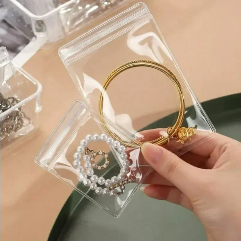 Size: M, Color: MULTI - 100/10Pcs PVC Jewelry Package Bags Thicken Self Sealing Pouches Anti-Oxidation  Earring Necklace Clear Organizer Bag Reusable