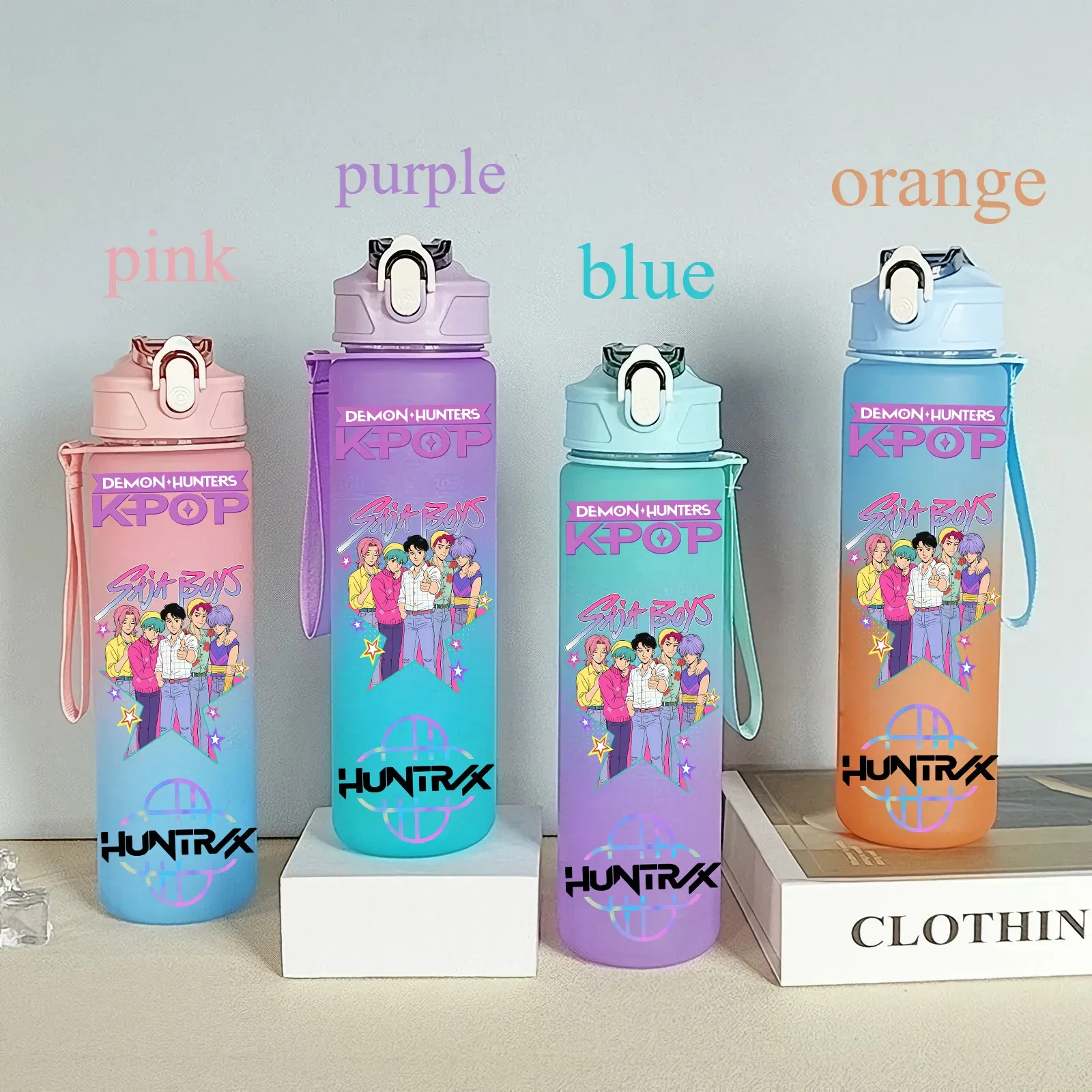 Color: Multicolor, Size: 12" - 750ML K-pop Demon Hunters HUNTR X Rumi Mira Zoey Jinu Celine Kpop Plastic Water Cup K Pop Drinking Bottle School Huntrix Gourde