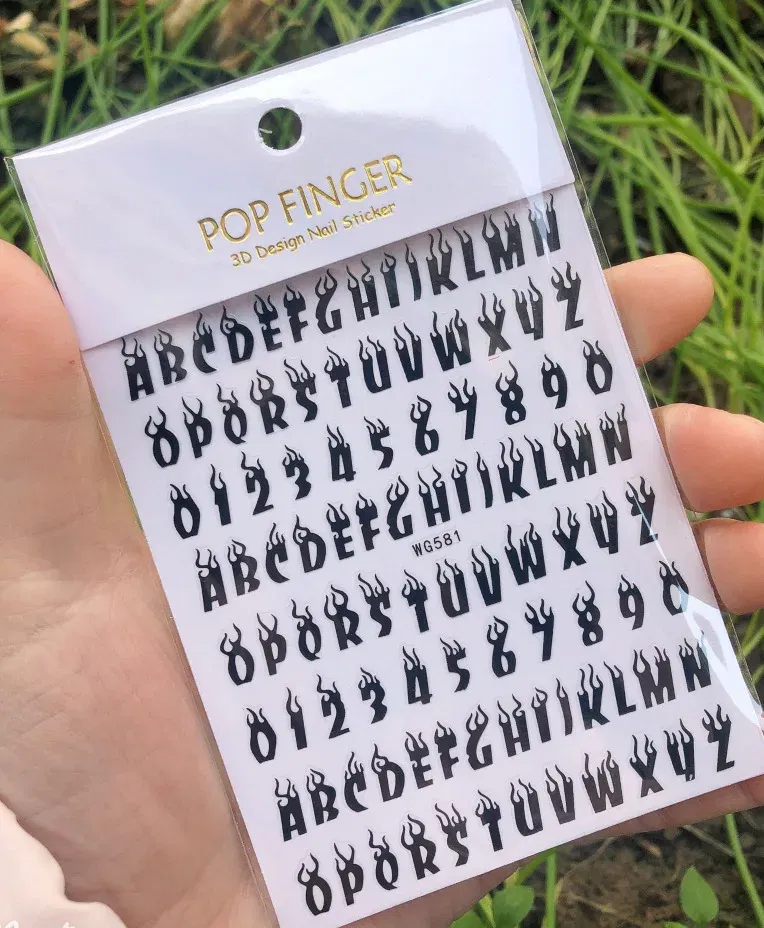 Color: Khaki - 1PCS New English Alphabet Nail Stickers Multi-Color Laser Reflective Nail Slider Art Cool Text Nail Kit