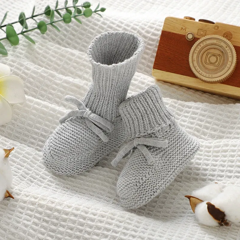 Color: black, Baby Age: 19-24 Months - Infant Baby Shoes Knit Cotton Boys Girl Boots Fashion Tie Solid Newborn Walk Bed Footwear Toddler Kid Clothing Accessories 0-18M