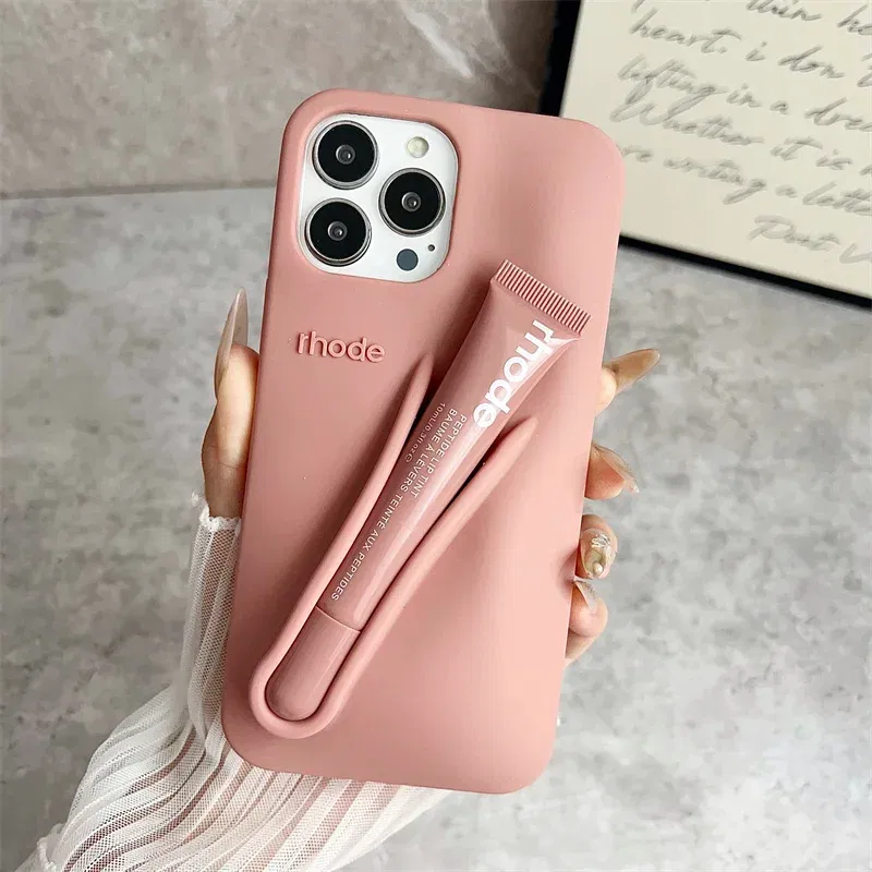 Color: Gold, Bundle: Bundle1, Material: EVA - Phone Case For iPhone 12 13 14 15 16 Pro Max Plus 17 Air Portable Lip Gloss Holder Lipstick Silicone Soft Bumper Cover Lip Glaze