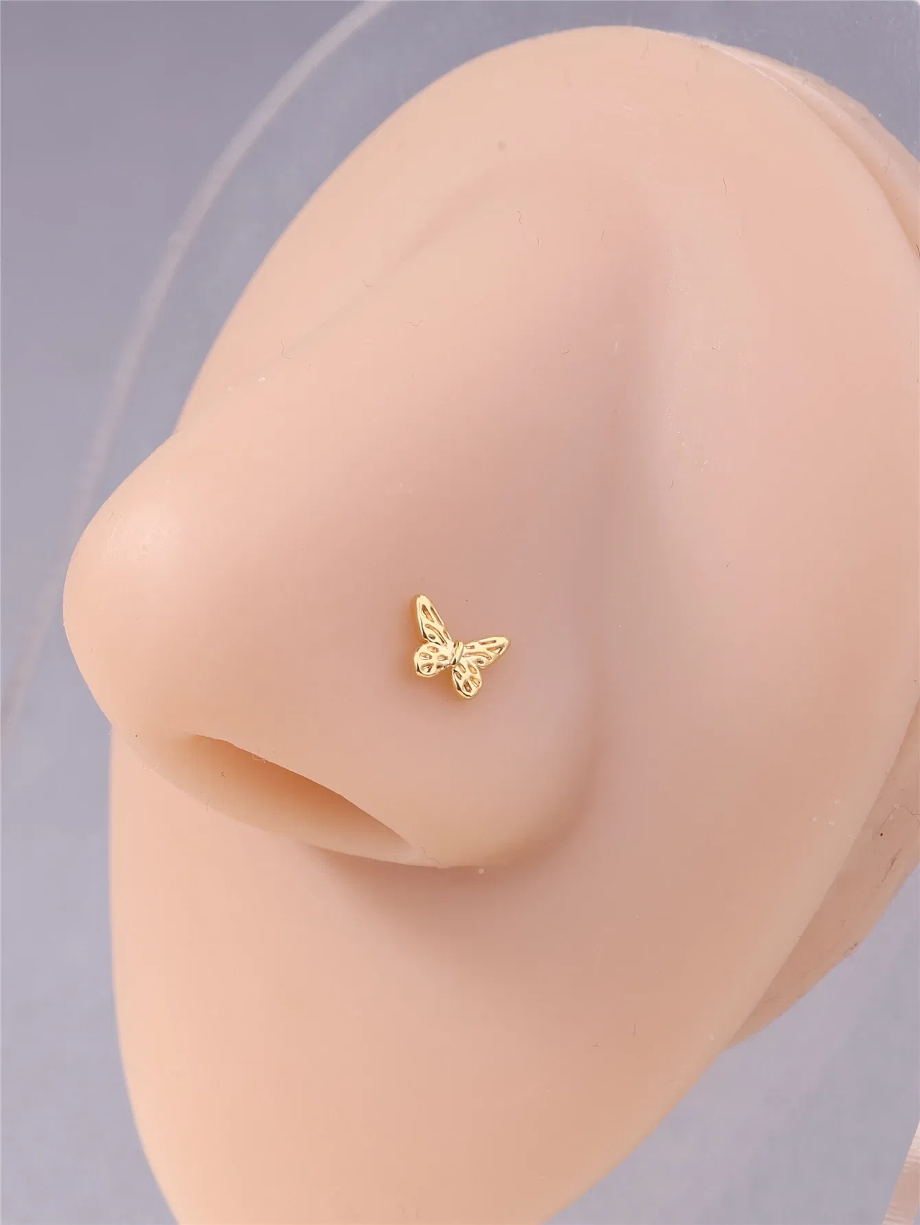 Metal color: Gold-color - 20G L Shaped Nose Studs Simple Mini Butterfly Design Gold Silver Color Nose Piercing for Women Girl Nostril Jewelry
