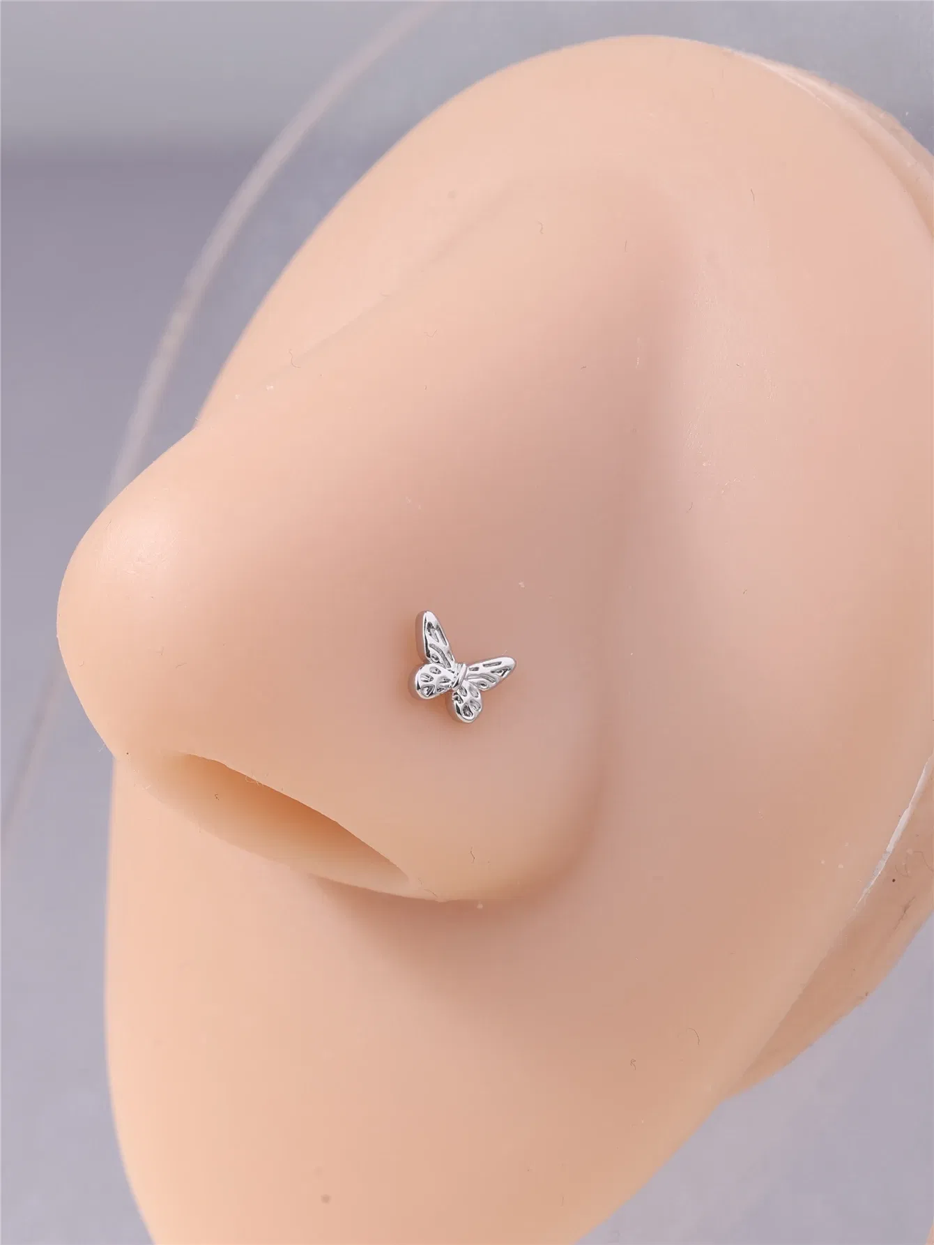 Metal color: Gold-color - 20G L Shaped Nose Studs Simple Mini Butterfly Design Gold Silver Color Nose Piercing for Women Girl Nostril Jewelry