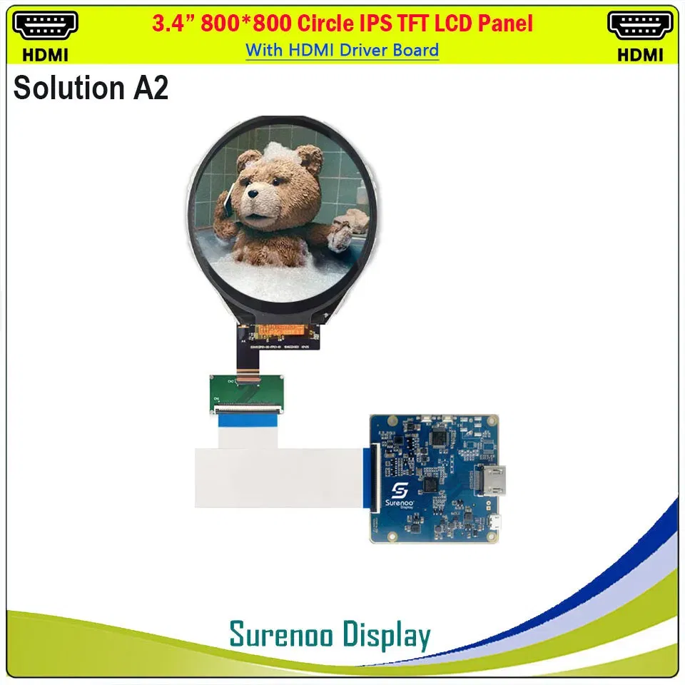 Color: WHITE - 3.4" Inch HDMI-Compatible 800*800 Double Dual Round Circle Circular IPS TFT LCD Module Screen Display Panel LCM TM034XVZP01