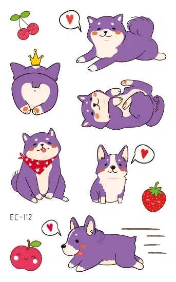 Color: army green - Cartoon Animal Waterproof Temporary Tattoo Cute Pet Cats and Dogs Tattoo Stickers Children Boy Girl Fake Body Art Flash Tatoo