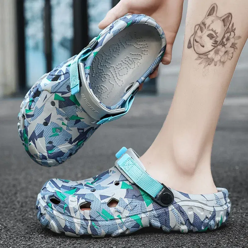 Color: Silver, Shoe Size: 42 - Fashion Garden Shoes Men's Clogs Slippers Sandal Flat Camouflage Sandals Male Sneakers Outdoor Flip Flops Home Clogs
