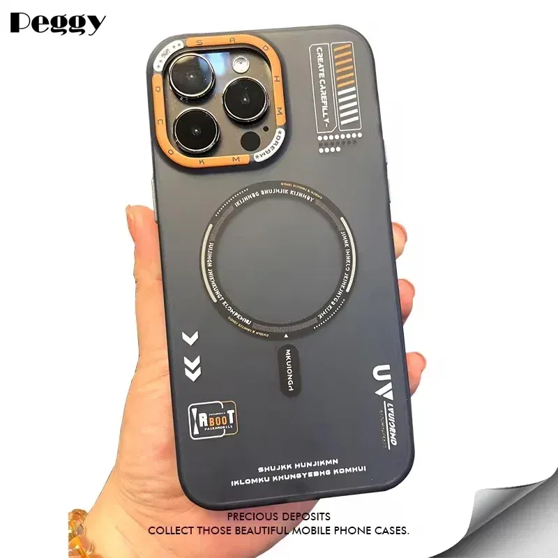 Color: Brown, Material: PVC - Matte Magnetic Phone Case For iPhone 12 13 14 15 16 Pro Max Megsafe Wireless Charge Frosted Back Metal Lens Frame Buttons Cover