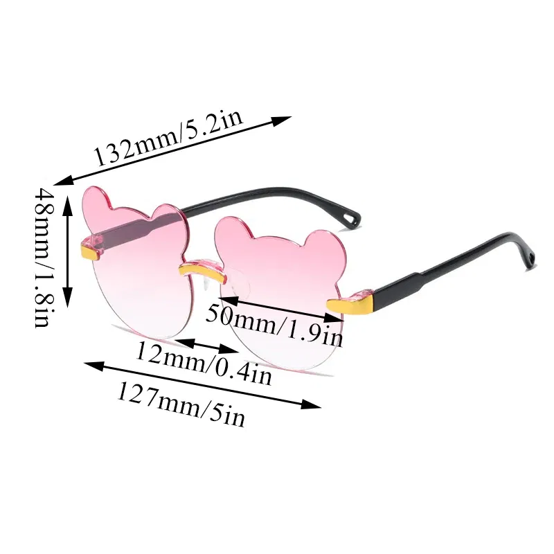 Lenses Color: ROSE RED - Hot Sale!Children Cute Cartoon Bear Shape Sunglasses Boy Girls Summer Anti-UV UV400 Rimless Sun Glasses Kids Outdoor Sun Glasses