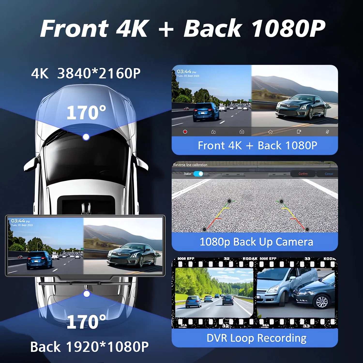 16g - Car Dvr 10.26 Inch 4K 3840*2160P Carplay Android Auto Dash Cam GPS 5G WIFI FM BT Dual Lens Camera Dashcam Drive Recorder