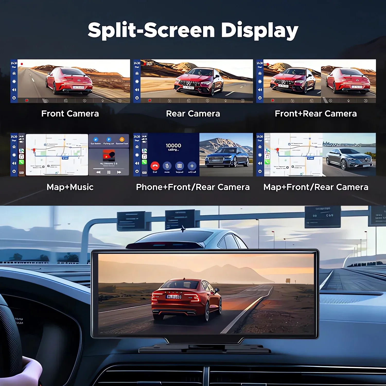 16g - Car Dvr 10.26 Inch 4K 3840*2160P Carplay Android Auto Dash Cam GPS 5G WIFI FM BT Dual Lens Camera Dashcam Drive Recorder