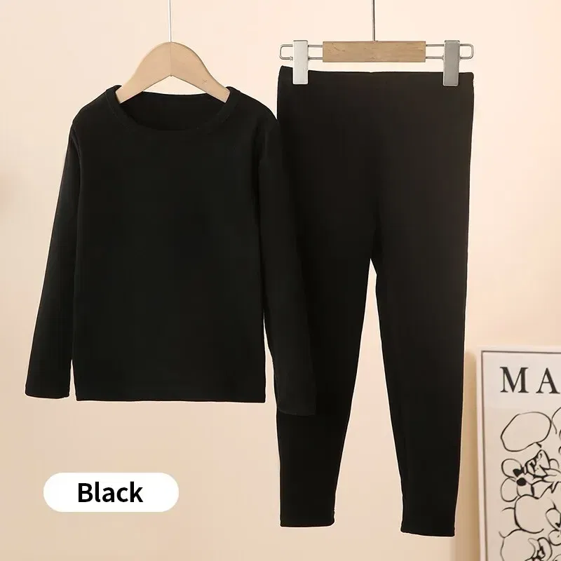 Color: black, Kid Size: 7 - 2-Piece Children's Thermal Underwear Suit boys' Autumn Clothes And Trousers Padded Cotton Sweater Girls' Casual Joker Home Cloth