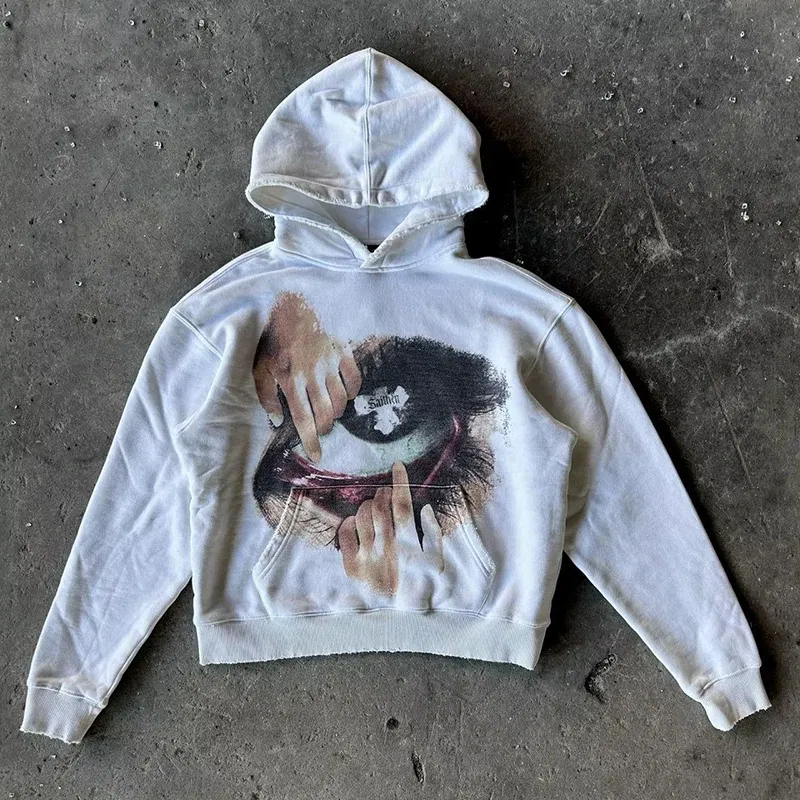 Color: WHITE, Size: XL - Woman Sweatshirts Streetwear Y2K Hoodie Aesthetics Graphic Print Clothes Oversized Pullover Hoodie Sweatshirt Fall Clothes