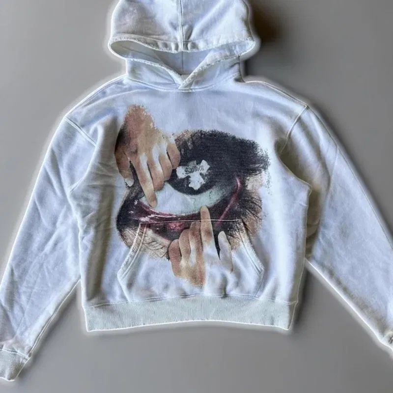 Color: WHITE, Size: XL - Woman Sweatshirts Streetwear Y2K Hoodie Aesthetics Graphic Print Clothes Oversized Pullover Hoodie Sweatshirt Fall Clothes