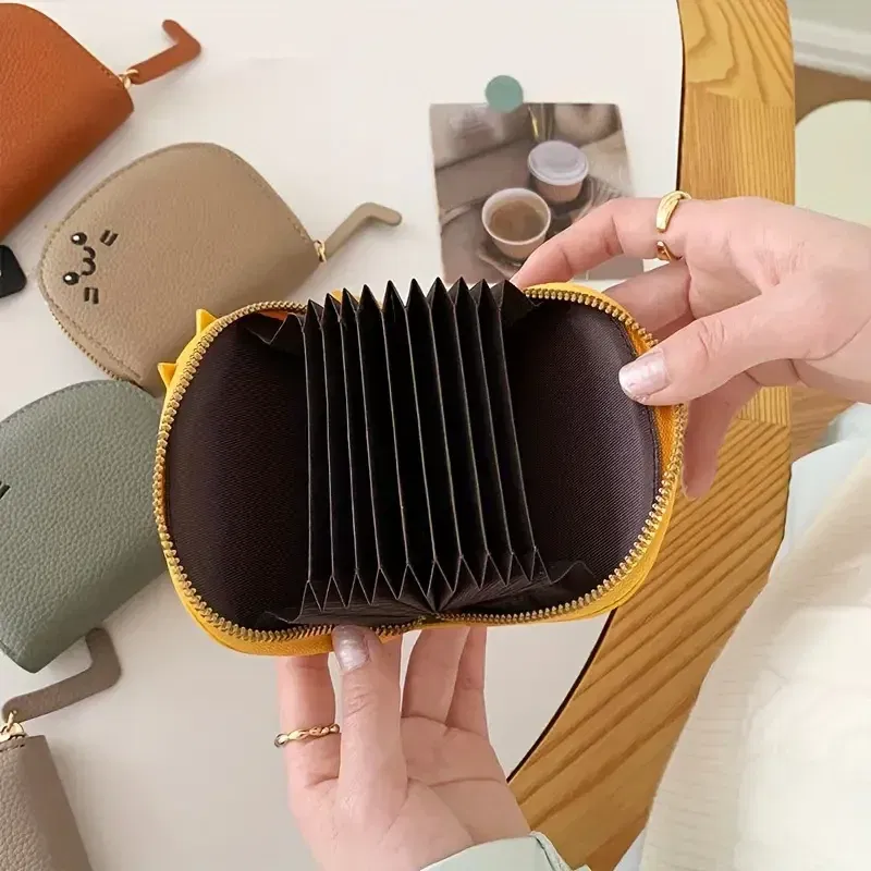 Color: Blue - Cartoon Cat shaped design Wallet Women's Multi-card slots Holder Cute Fashion Faux Leather Coin Purse Creative ID Card Holder